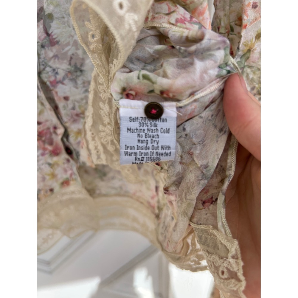 3J Workshop Johnny Was Floral Cotton Silk Lace Trim Button Down Shirt Large - Picture 3 of 14